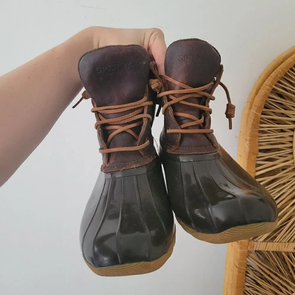 Sperry Topsider Saltwater Waterproof Leather Duck Boot Brown 10M